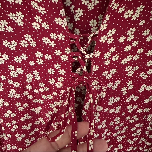 VTG Lanz Originals Dainty Floral Corset Maxi Dress Sz 12 Burgundy Cream - Picture 13 of 14
